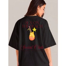 Etoile Studio Cocktail Grafik Baskılı Beyaz Siyah Oversize Pamuklu Unisex Tişört Sokak Stili T-Shirt
