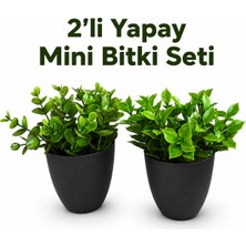 B&Nine 2'li Mini Yapay Bitki Seti – Dekoratif Saksılı Modern Masa Üstü