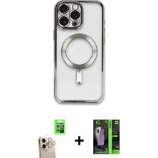 Marsilyan™- iPhone 16 Pro Max Kılıf Nova Işık Özel Seri - Şeffaf 360 Full Body Arka Koruyucu + Natural Grey Raze Metal Kamera Lens