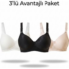 Ebru Jakarlı Ince Kaplı Telsiz Toparlayıcı Sütyen (3’lü Avantaj Paketi - Siyah, Ekru & Ten Rengi)
