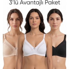 Ebru Penye Ara Dantelli Telsiz Sütyen (3’lü Avantaj Paketi - Siyah, Beyaz & Ten Rengi)