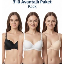 Ebru Mikro Kumaş Destekli Telli Sütyen (3’lü Avantaj Paketi - Siyah, Beyaz & Ten Rengi)