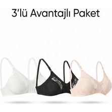 Ebru Lez Ara Dantelli Telsiz Sütyen (3’lü Avantaj Paketi - Siyah, Beyaz & Ten Rengi)