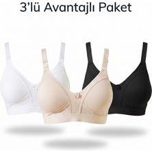 Ebru Penye Altı Geniş Lastikli Telsiz Sütyen (3’lü Avantaj Paketi - Siyah, Beyaz & Ten Rengi)