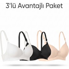 Ebru Ince Kaplı Telsiz Toparlayıcı Sütyen (3’lü Avantaj Paketi - Siyah, Beyaz & Ten Rengi)