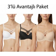 Ebru Çapraz Çift Ipli Destekli Telli Sütyen (3’lü Avantaj Paketi - Siyah, Beyaz & Ten Rengi)