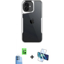 Pileli Store Pilelistore™ iPhone 16 Kılıf Akış Çizgi Koleksiyonu - Siyah 3D Antistatik Seramik Nano Ekran Koruyucu + Raze Metal Kamera Lens - Lt