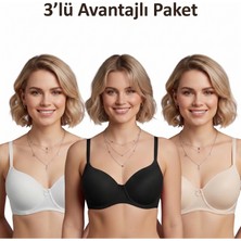 Ebru Mikro Kumaş Fitilli Destekli Telli Sütyen (3’lü Avantaj Paketi - Siyah, Ekru & Ten Rengi)