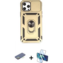 Marsilyan™- iPhone 12 Pro Max Kılıf Ahenk Klasik - Siyah 3D Antistatik Cam Ekran Koruyucu + Yeşil Renkli Kamera Lens Koruma Cam