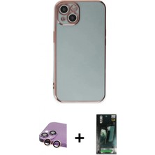 Marsilyan™- iPhone 15 Kılıf Yankı Serisi - Siyah 360 Mat Full Body Arka Koruyucu + Pembe Raze Metal Kamera Lens