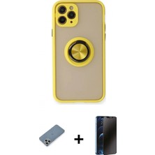 Marsilyan™- iPhone 11 Pro Max Kılıf Yörünge Çizgi - Siyah 3D Antistatik Hayalet Cam Ekran Koruyucu + Metal Kamera Lens Koruma Cam - Gs