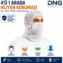 Dng Workwear DNG® Workwear 3569 Tek Kullanımlık Maskeli Başlık 100 Adet | Gıda Bonesi | Saç Sakal ve Boyun Koruyucu Hijyen Başlığı