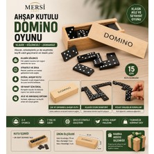 Mersi Shop Ahşap Kutulu Domino Oyunu Klasik Aile ve Seyahat Oyunu 15 cm