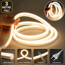 Eser Ticarett Fişli Neon LED Şerit Işık Beyaz Esnek Silikon Dekoratif Aydınlatma 3 Metre - 5 Metre Seçenekli