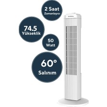 Beyaz 50W 3 Kademe - Zamanlayıcı Kule Tipi Vantilatör KTF-258W (4887)