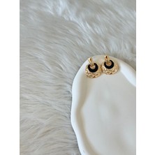 Revoia Siyah Detaylı Gold Küpe