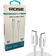 Rose MR-940 Type-C To Type-C 60WATT 1metre Şarj Kablosu