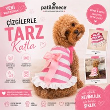 Patilemece Pembe Beyaz Enine Çizgili Elbise