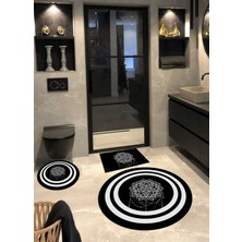 Ardizayn Madalyon - (SİYAH), Dokuma Taban, Yuvarlak Banyo Halısı (100X100-60X60-40X60 CM 3'LÜ SET)
