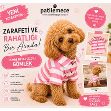 Patilemece Pembe Beyaz Enine Çizgili Köpek Gömleği