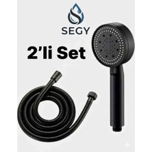Segy Home 5 Fonksiyonlu Yüksek Basınçlı Duş Başlığı Yapışkanlı Mafsal , 150 Cm  Duş Hortumu  , Siyah Duş Seti