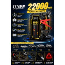 Başkenttekno 22000MAH Akü Takviye Cihazı Hava Kompresörü Powerbank 5in1 Jump Starter