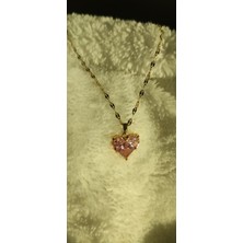 Gloriam Çelik Gold Renk Pembe Zirkon Taşlı Kalp Model Kadın Kolye
