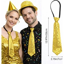 Ata Store Altın Renk Pul Payetli Işıltılı Parti Kravatı 33 cm