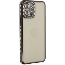 Artcrelier iPhone 12 Pro Kılıf Joke Taşlı Silikon - Siyah