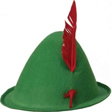 Ata Store Yeşil Renk Kırmızı Tüylü Peter Pan Şapkası Robin Hood Şapkası 24X23 cm