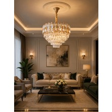 LED Yeni Model 50 cm Kristal Lüx Salon Avize Gold Renk Ithal Model