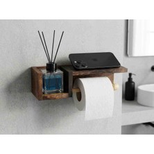 Rusticwood Masif Ahşap Çok Amaçlı Banyo Mutfak Rafı Tuvalet Kağıtlığı Havluluk Telefonluk Standı