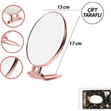 Findit Oval - Bakır 6.5 INC=16.5X13CM Makyaj Aynası Çift Taraflı Katlanır Ayaklı (2818)