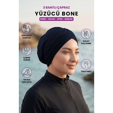 Loggia Üç Bantlı Çapraz Deniz Havuz Yüzücü Spor Bonesi - Hazır Türban Tesettür Mayo Dış Bone Lacivert