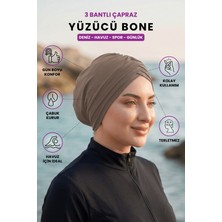 Loggia Üç Bantlı Çapraz Deniz Havuz Yüzücü Spor Bonesi - Hazır Türban Tesettür Mayo Dış Bone Vizon