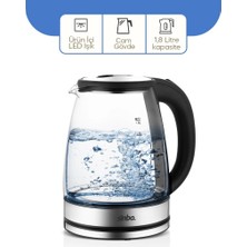 Tios Shop Krm Cam - Ledli Kettle 1.8lt  Gizli Rezistans - Kablosuz 360 Derece Gövde 1500W SK-8033 (5047)