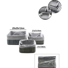Tios Shop Krm Gri 3 Boy Kare Bambu Kenar Organizer Sepet Ahşap Altlık - Bezli 17X21X25CM (5047) Krm