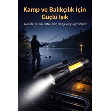 Elektronikçim USB Şarjlı Zoomlu Mini El Feneri Yan Cob LED Q5 Güçlü Işık Sos Mod Kutulu Kamp ve Balıkçı