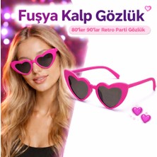 Lunaev Fuşya Pembe Retro Kalp Gözlük – 80’ler 90’lar Stil Parti Gözlüğü