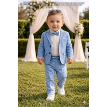 Baby Kids Colors Erkek Çocuk Flamlı Keten Salaş Ceketli Takım Elbise / Gömlek Pantolon Ceket Papyon Keten Takım(Ay Grubu Zıbınlı)