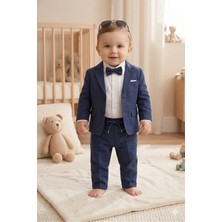 Baby Kids Colors Erkek Çocuk Flamlı Keten Salaş Ceketli Takım Elbise / Gömlek Pantolon Ceket Papyon Keten Takım(Ay Grubu Zıbınlı)