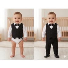 Baby Kids Colors Erkek Çocuk Smokin Takım Elbise Düğmeli Yelekli Papyonlu Zincirli