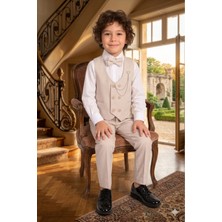 Baby Kids Colors Erkek Çocuk Smokin Takım Elbise 6 Düğmeli Yelekli Papyonlu Zincirli 4'lü Takım