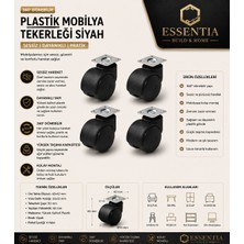 ESBH Hts Mobilya Tekeri 49 mm 4’lü Set Dönerli Tablalı – Ofis Sandalye Masa Dolap Tekerlek