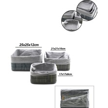 Nargo Gri 3 Boy Kare Bambu Kenar Organizer Sepet Ahşap Altlık - Bezli 17X21X25CM