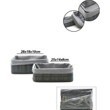 Nargo Gri 2 Boy D.dörtgen Bambu Kenar Organizer Sepet Ahşap Altlık - Bezli 25X14-28X18CM