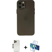 Pileli Store Pilelistore™ iPhone 12 Pro Max Kılıf Atlas Minimal Prime - Siyah 3D Antistatik Cam Ekran Koruyucu + Shine Kamera Lens - Gd