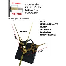 Cnr Shop Saat Mekanizması 18 mm Şaft Boyu Sessiz Çalışır Saat Mekanizması Akrep-Yelkovan-Saniye-(Askılı)