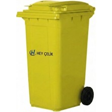 240 Litre Sarı Plastik Çöp Konteyneri | Tekerlekli Atık Konteyneri | Hey Çelik (PK-095)