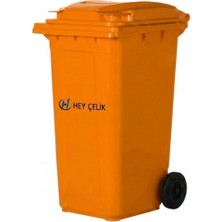 240 Litre Turuncu Plastik Çöp Konteyneri | Tekerlekli Atık Konteyneri | Hey Çelik (PK-095)